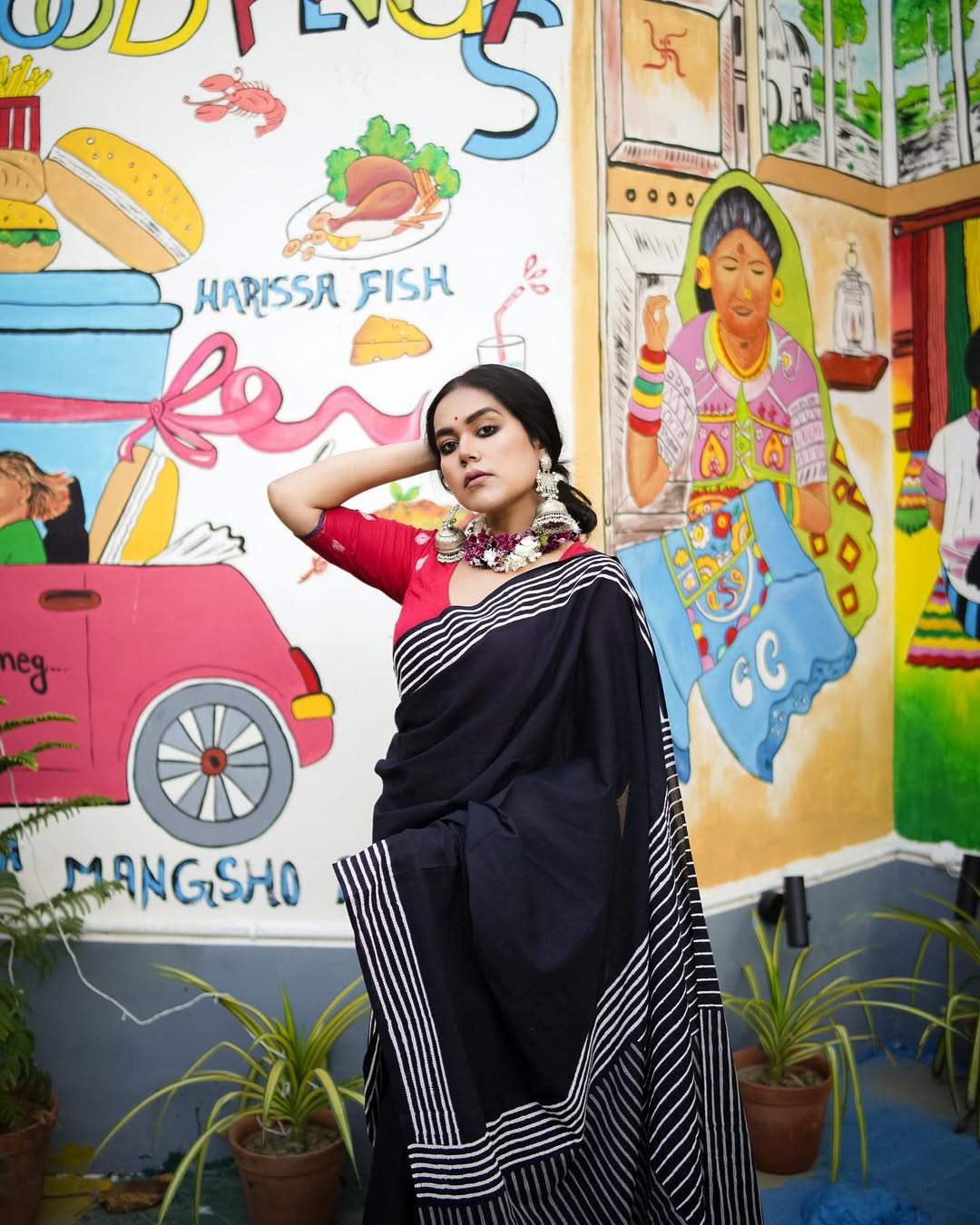 HER BLACK SAREE PREMIUM LINEN COTTON SAREE