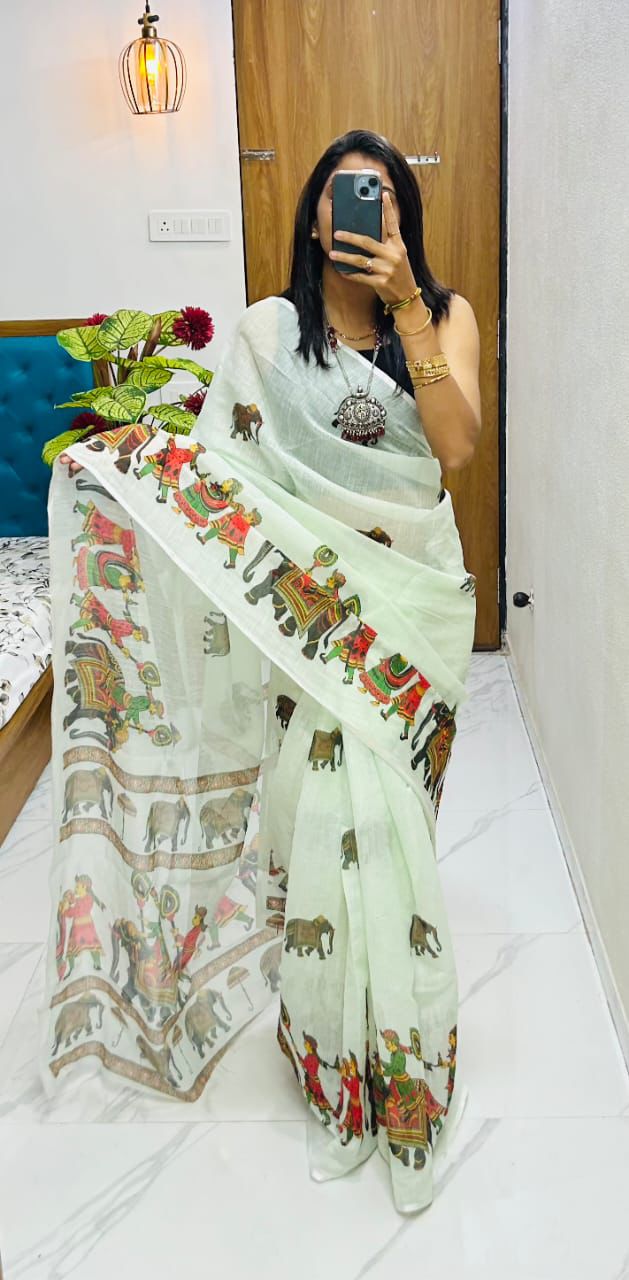 YEH KALAMKARI LOOK PREMIUM LINEN COTTON SAREE