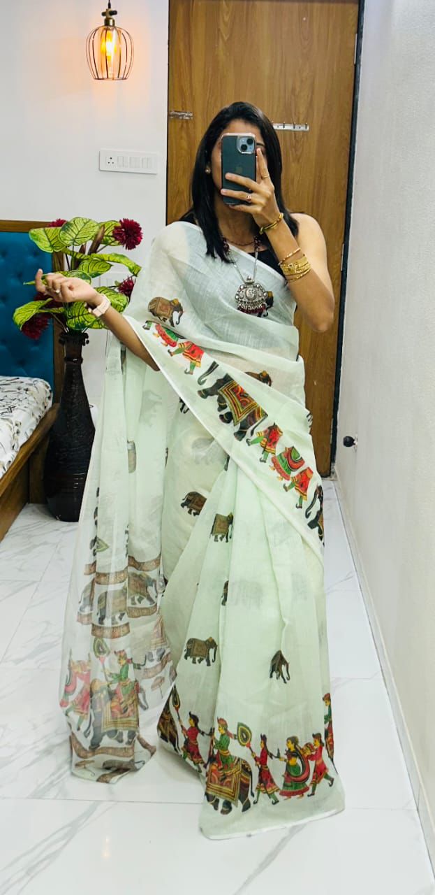 YEH KALAMKARI LOOK PREMIUM LINEN COTTON SAREE